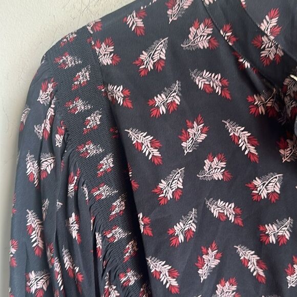 FRAME 100% SILK SMOCKED NOIR MULTI BLOUSE. S - Picture 3 of 8